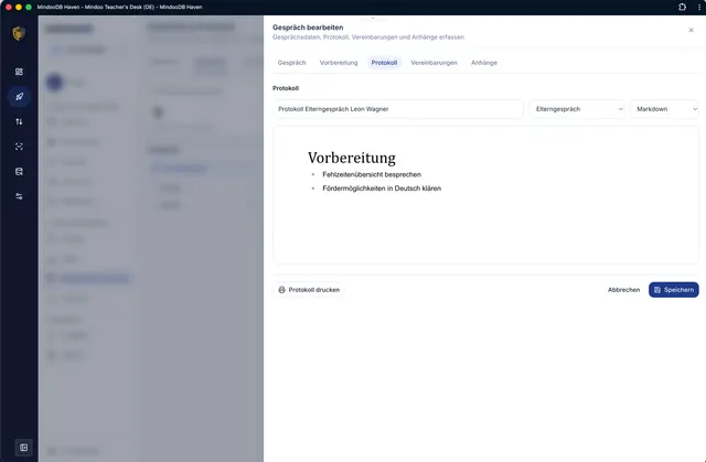Protokoll im integrierten Editor schreiben