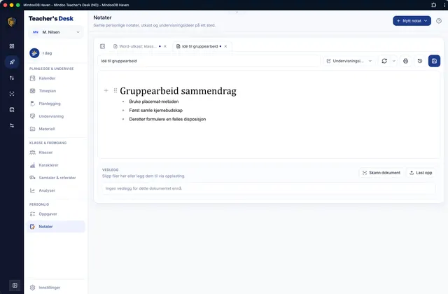 Markdown-notater med vedlegg og stikkord